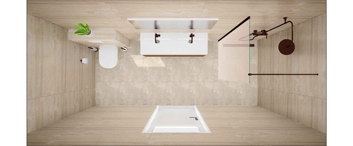 3D visualisatie badkamer — bovenaanzicht